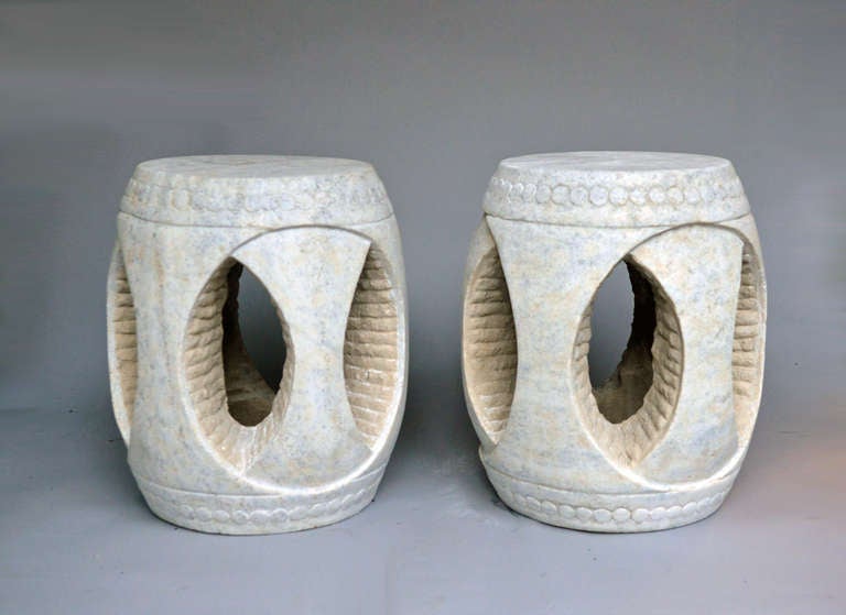 A Pair of Fine Carved Marble Stools, 19th Century
