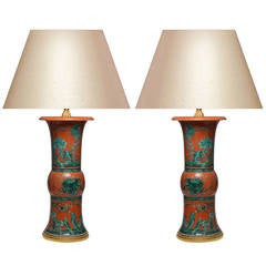 Pair of Famille Verte Porcelain Lamps 8