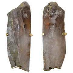 Pair of Natural Rock Crystal Quartz Shards Mounted as Sconces