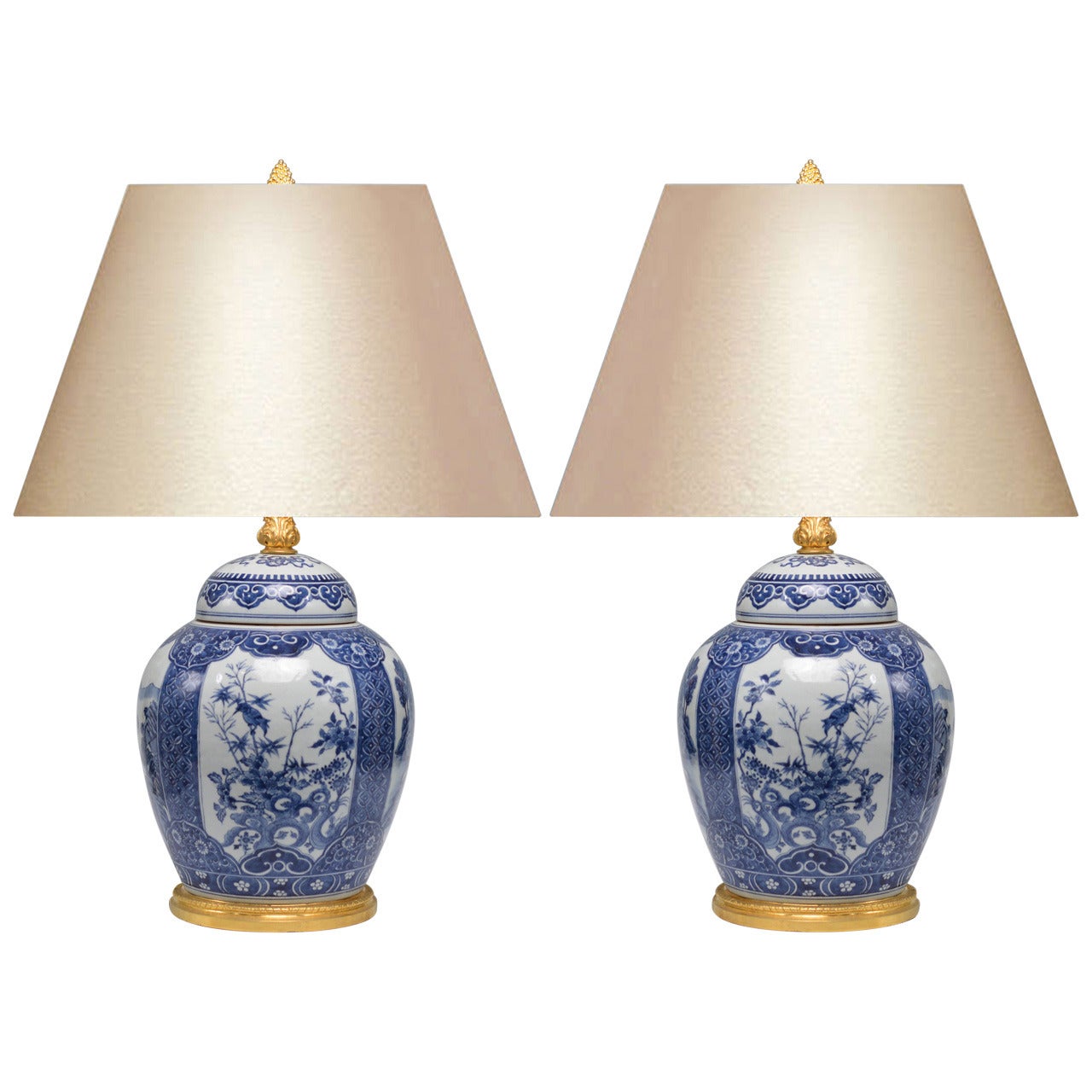 Pair of Blue and White Porcelain Lamps