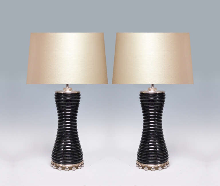 A Pair Of Fine Carved Black Quartz Lamps