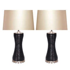 A Pair Of Fine Carved Black Quartz Lamps