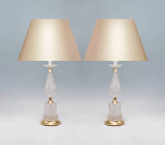 Pair of Fine Carved Rock Crystal "Quartz" Lamps