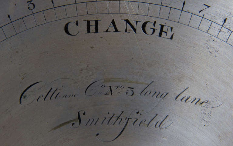 Regency Wheel Barometer Signed Cetti & Co. Smithfield, London In Excellent Condition For Sale In Kent, GB