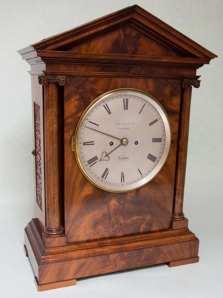 English Mahogany Bracket Clock, Signed Savory & Sons, Cornhill For Sale