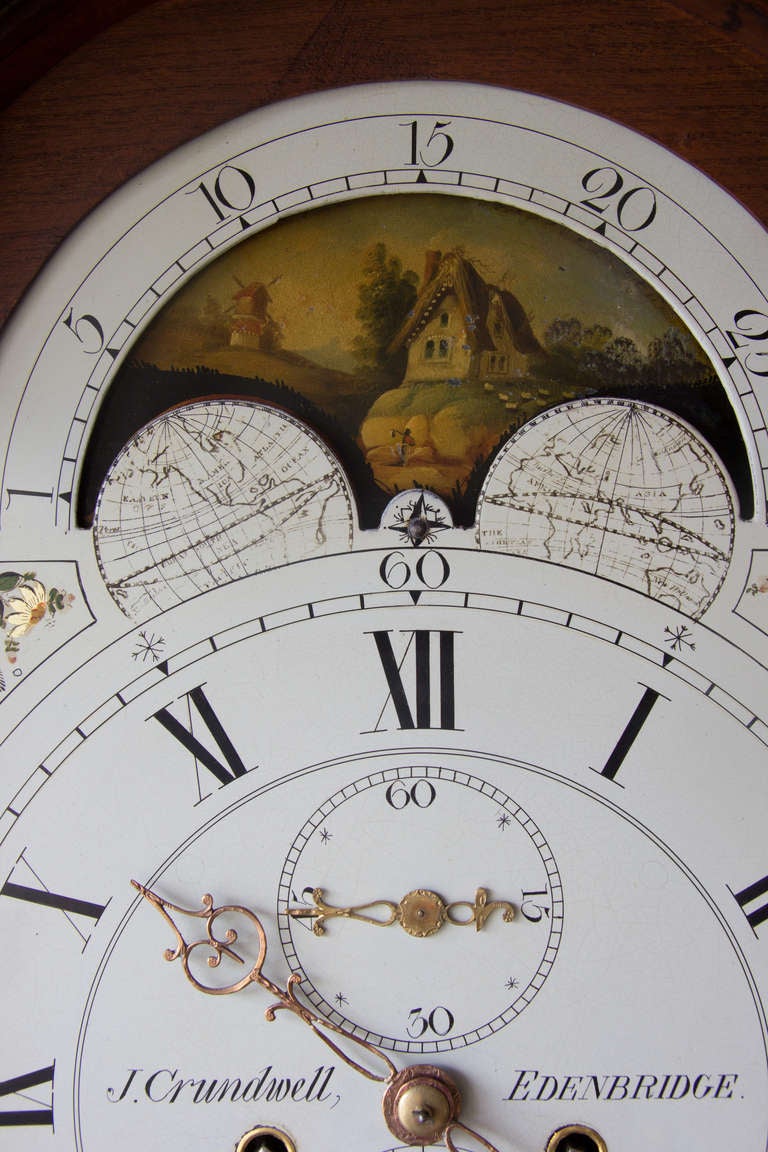 19th Century Mahogany Longcase Clock Signed J Crundwell, Edenbridge For Sale