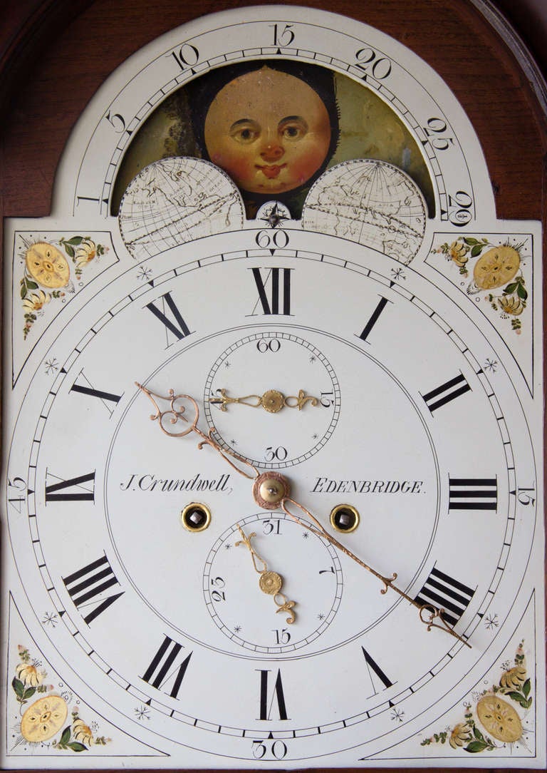 Mahogany Longcase Clock Signed J Crundwell, Edenbridge For Sale 1