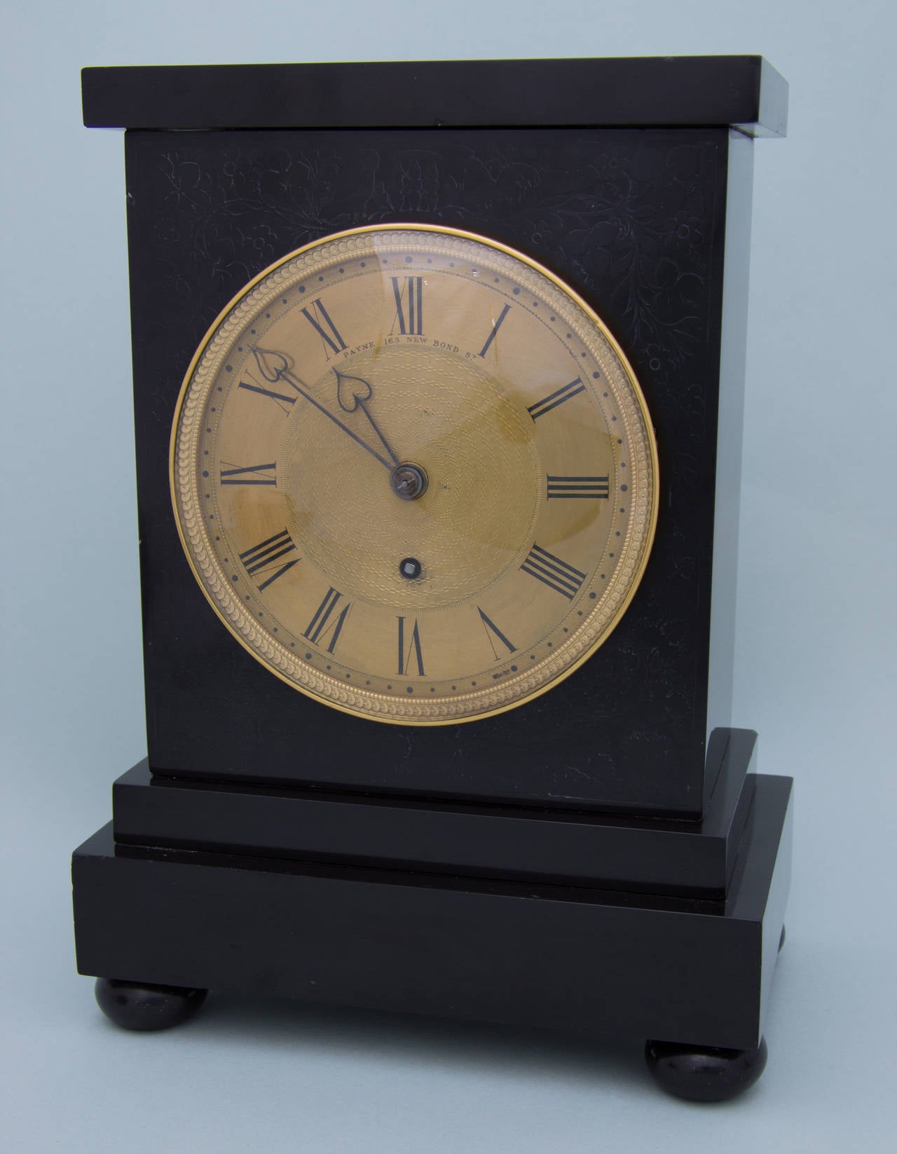 William Payne, a respected and recorded clock and watchmaker moved to 163 New Bond Street in 1825. Payne made some of the finest English carriage clocks of the period and this eight day, pendulum regulated timepiece displays some of the fine detail