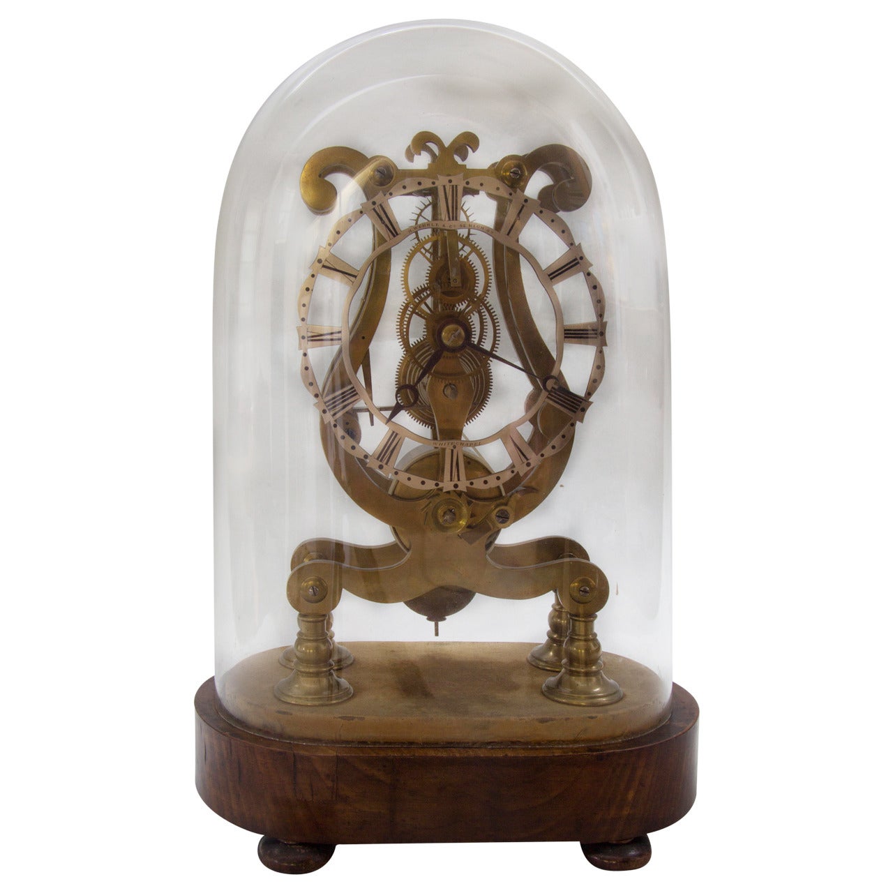 English Fusee Skeleton Clock Signed, "H Wehrle & Co." For Sale