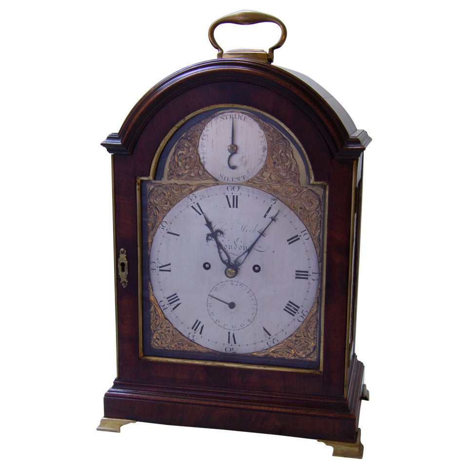 Mahogany Bracket Clock Signed John Meek, London For Sale