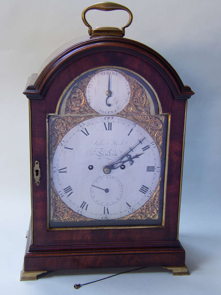 Mahogany Bracket Clock Signed John Meek, London For Sale 1