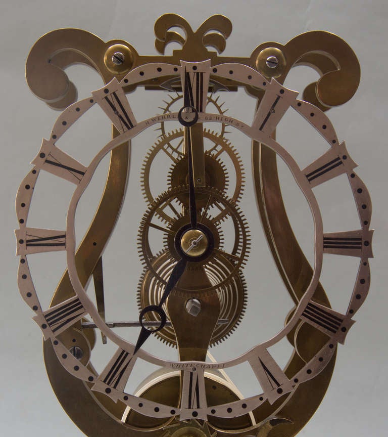 Small Fusee Skeleton Clock signed H Wehrle & Co, Whitechapel In Excellent Condition For Sale In Kent, GB