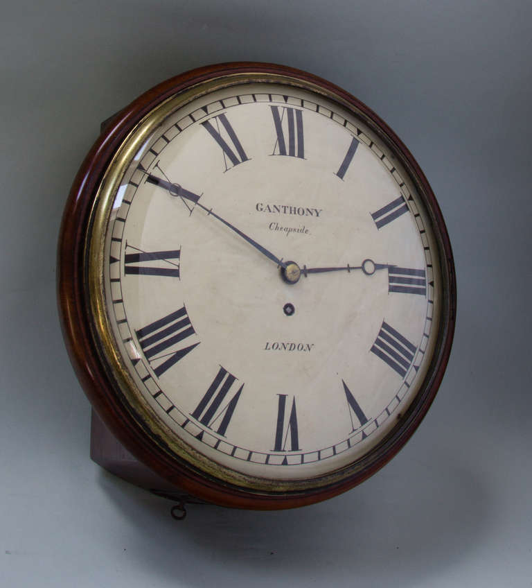 Richard Ganthony made some fine quality clocks one of which is in the Fitzwilliam museum, Cambridge. He was also Master of the Worshipful Clockmakers Company in 1828. This attractive eight day fusee dial clock has a number features that illustrate