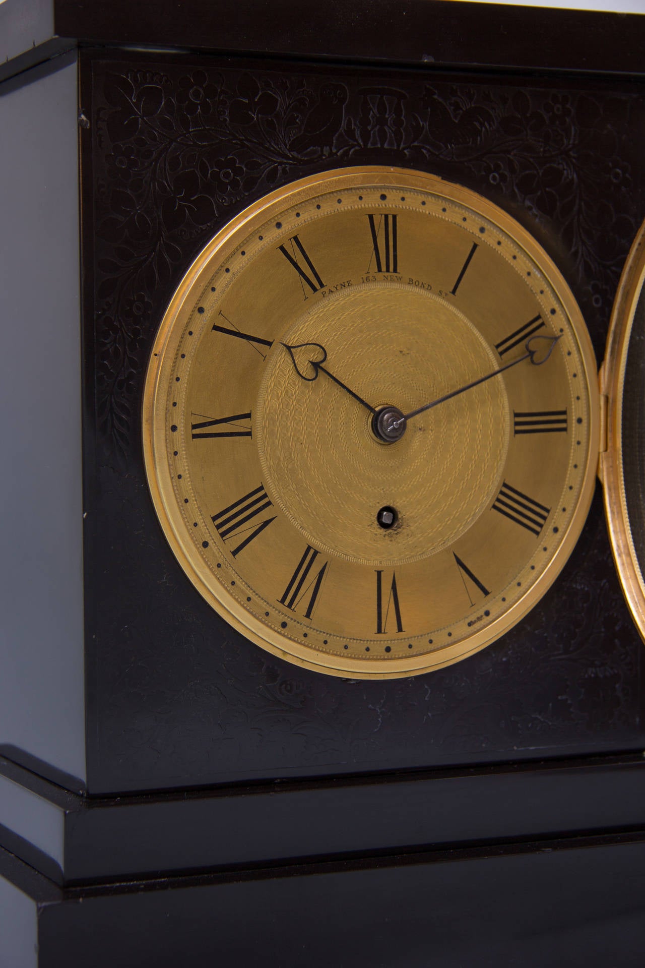 William Payne, a respected and recorded clock and watchmaker moved to 163 New Bond Street in 1825. Payne made some of the finest English carriage clocks of the period and this eight day, pendulum regulated timepiece displays some of the fine detail