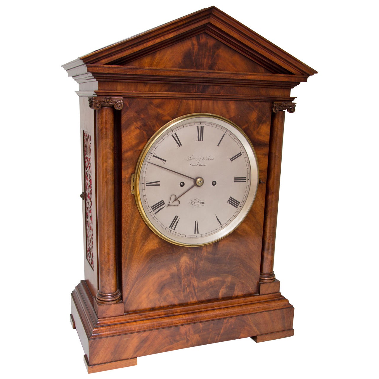 Mahogany Bracket Clock Signed Savory & Sons, Cornhill For Sale