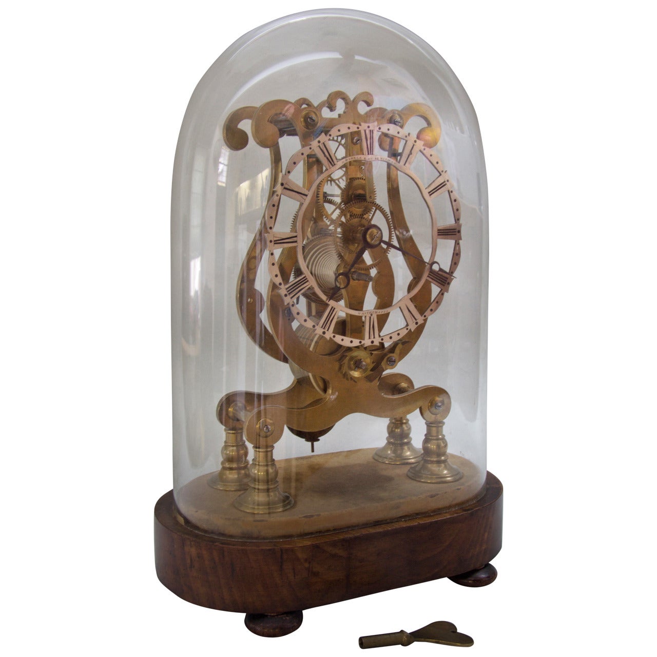 English Fusee Skeleton Clock Signed "H Wehrle & Co, 82 High St, Whitechapel" For Sale