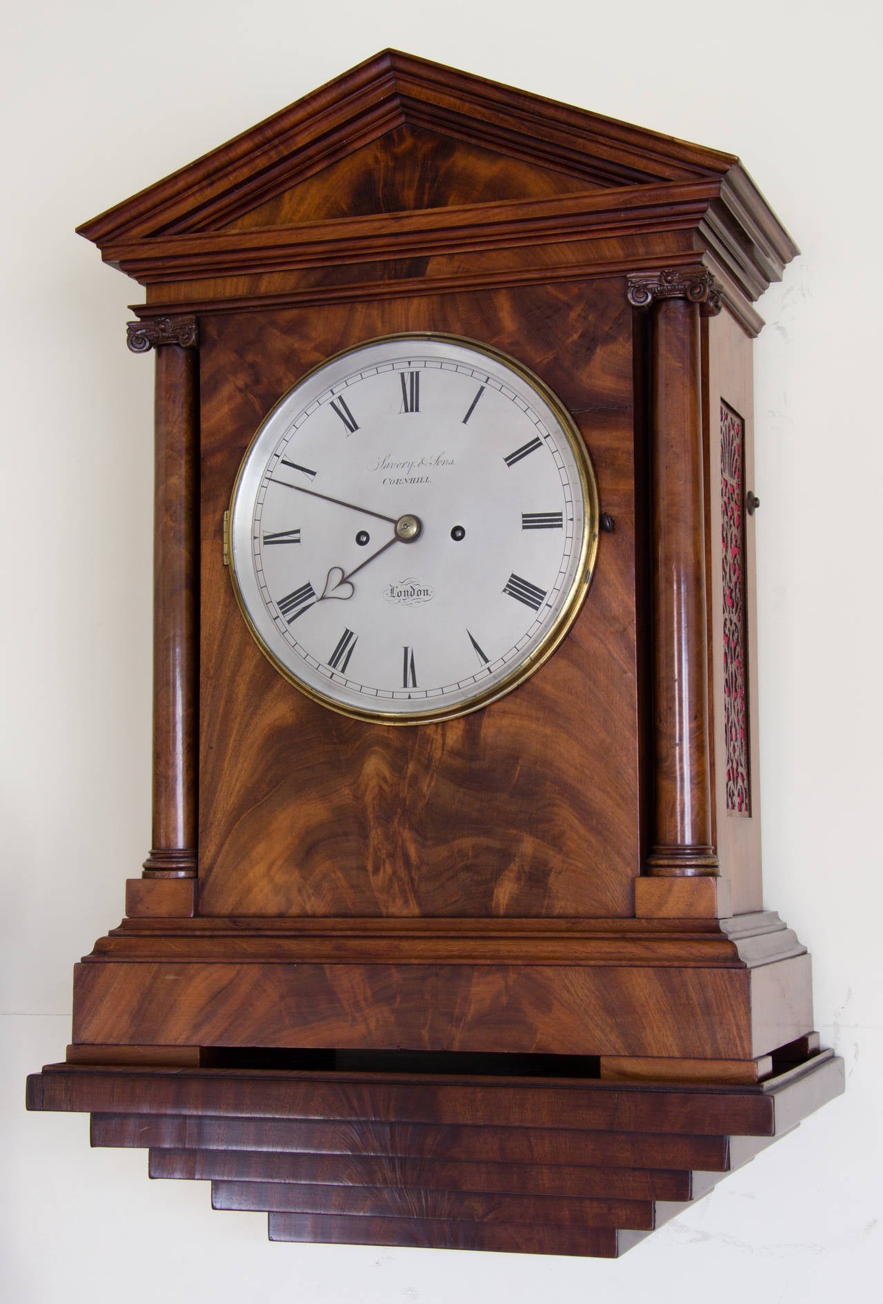 Mahogany bracket clock signed Savory & sons, Cornhill.
