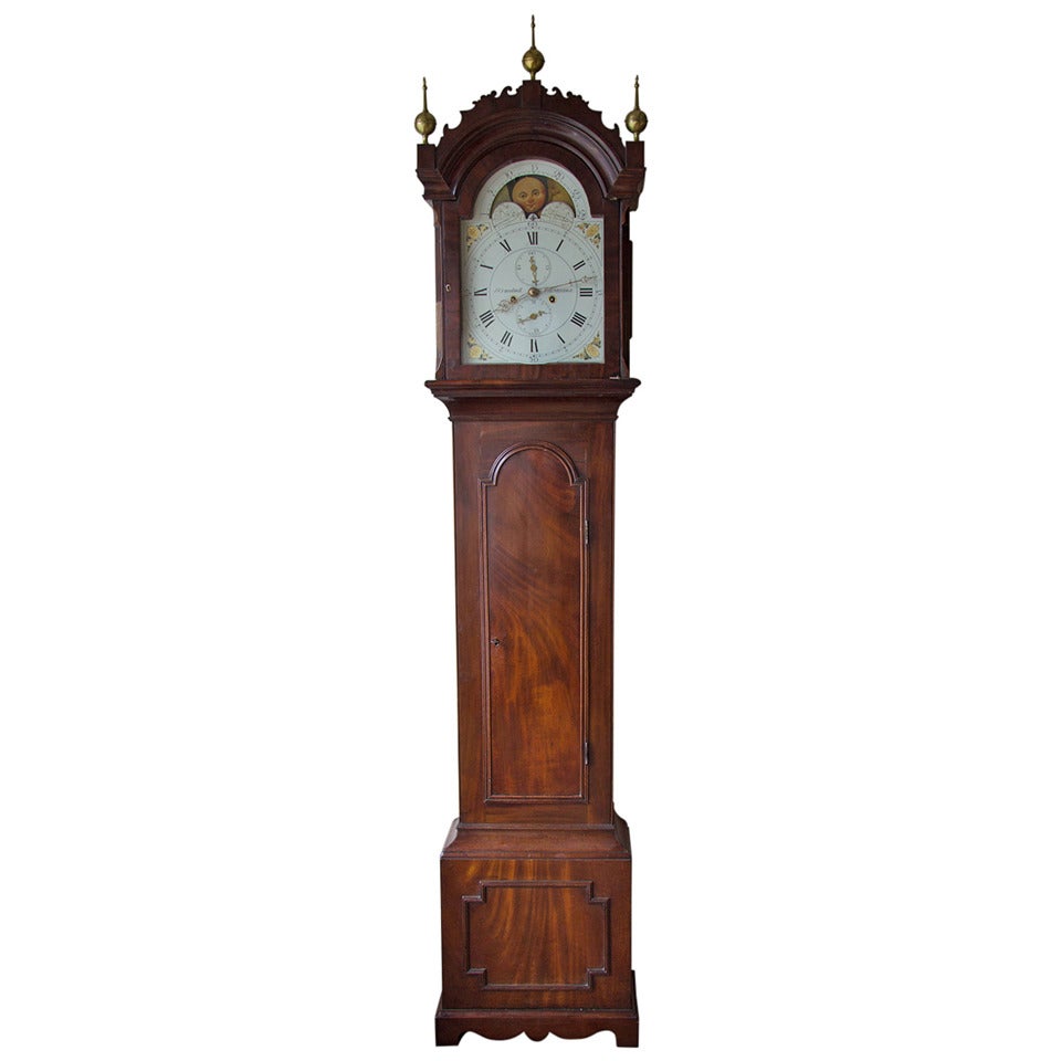 Mahogany longcase signed J. Crundwell, Edenbridge. Circa 1800. For Sale