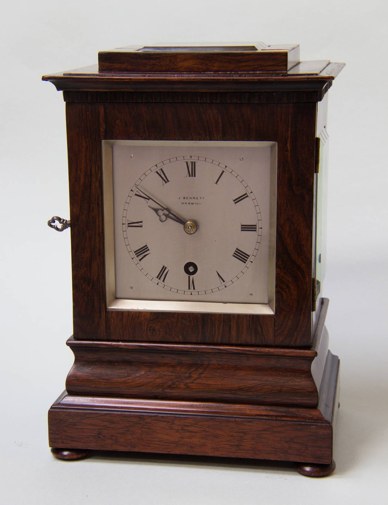 British Small rosewood library clock signed J Bennett, Norwich. For Sale