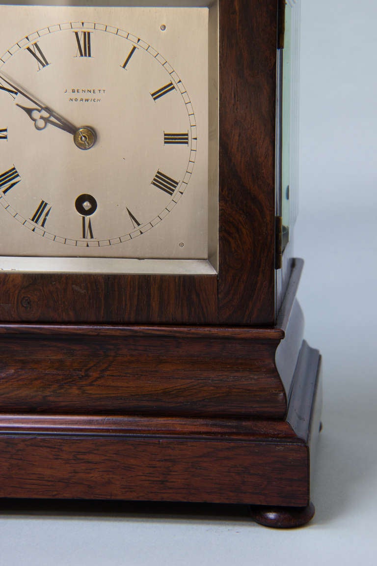 English Small Rosewood Library Clock Signed J Bennett, Norwich For Sale
