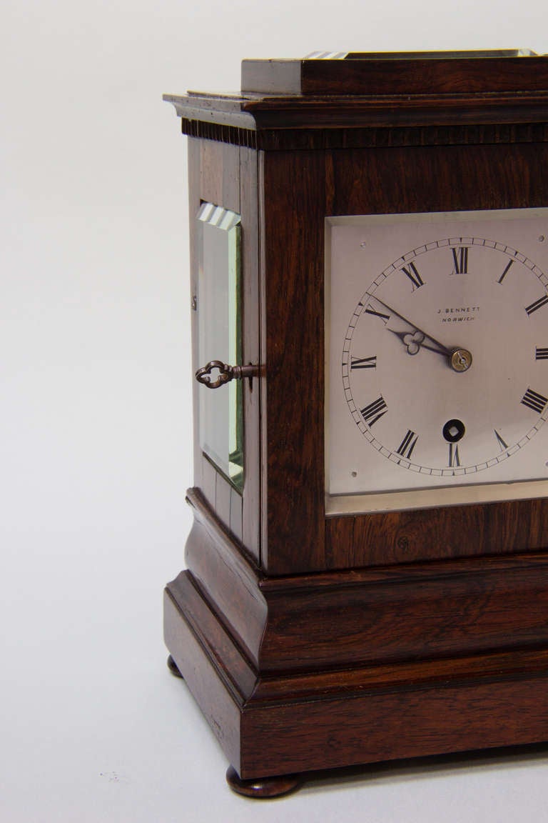19th Century Small Rosewood Library Clock Signed J Bennett, Norwich For Sale