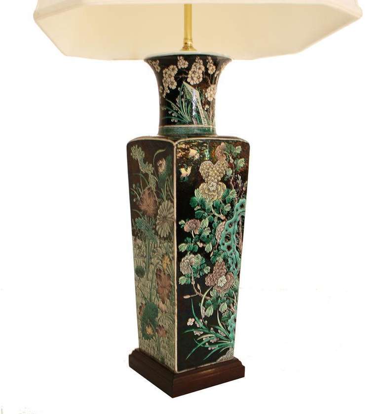 Chinese famille noire vase now mounted as a lamp.