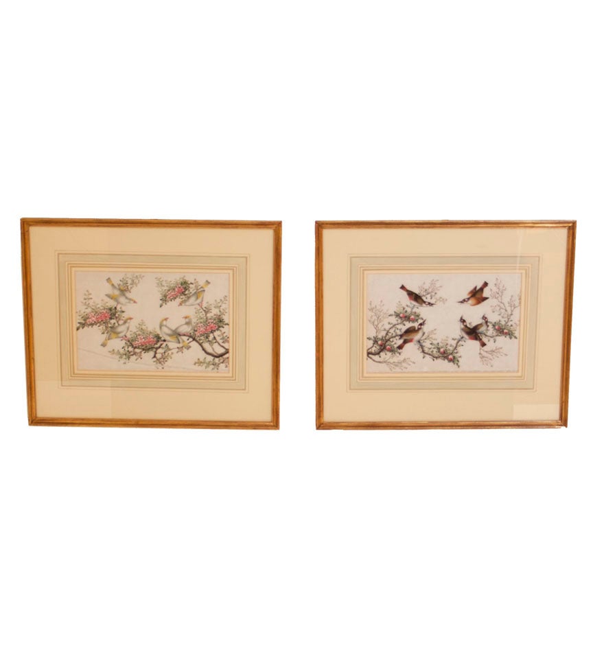 Set of Chinese Rice Paper Paintings For Sale