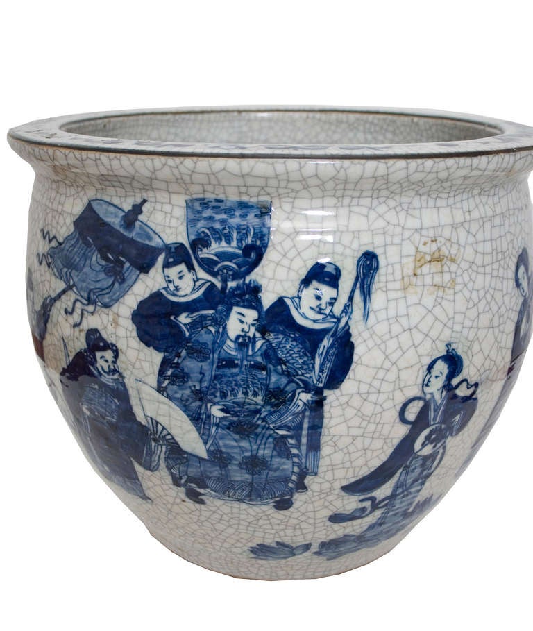 Chinese blue and white crackleware jardiniere.