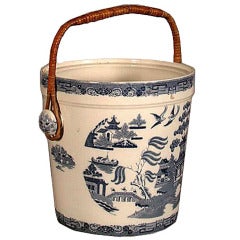 Antique Spode Willow Pattern Pail with Bamboo Handle