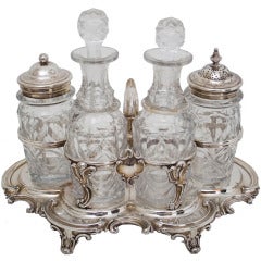 Antique Old Sheffield and Crystal Four Bottle Cruet Set