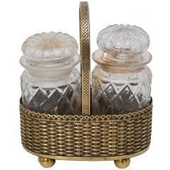Vintage Brass and Crystal Double Pickle Jar or Jam Caddy