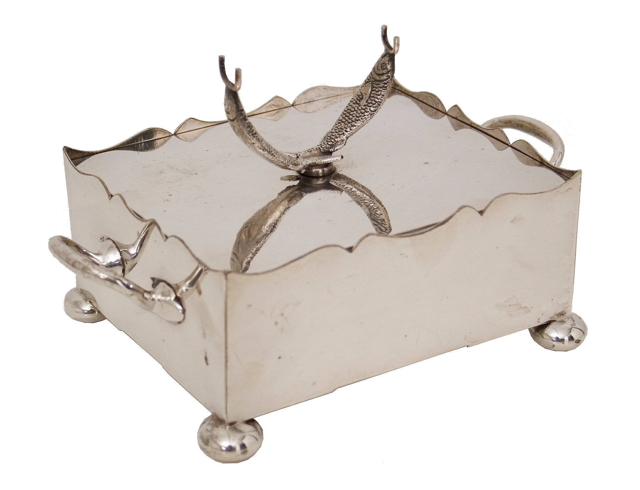 Silver Plate Sardine Dish with Glass Liner For Sale