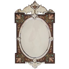 Antique Unusual Venetian Glass Mirror with Enamel Decoration