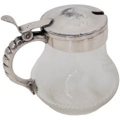 Swirled Glass Mustard Pot with Silver Plated Mounts