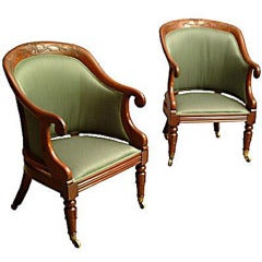 Antique Pair of Upholstered Tub Chairs