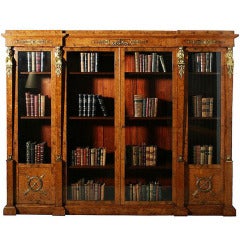 Antique Empire Revival Amboyna Bookcase or Bibioteque