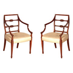 Antique Pair of Sheraton Mahogany Armchairs