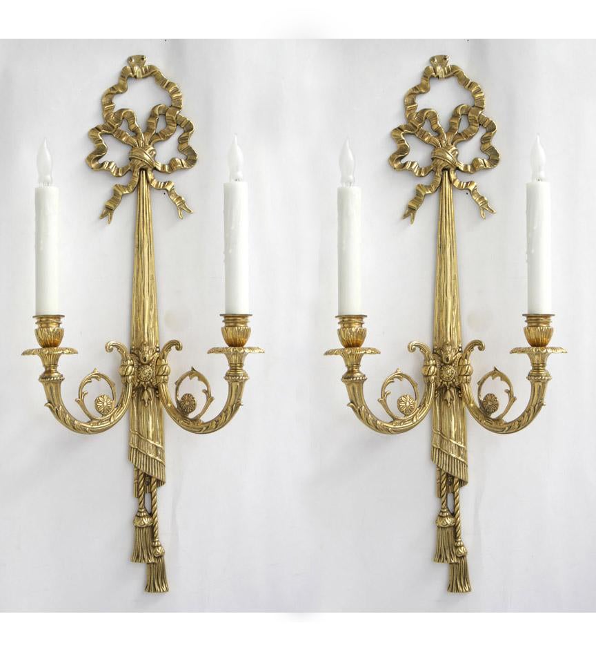 Pair of Brass Bowknot Sconces For Sale