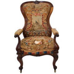 Victorian Needlepoint Upholstered Walnut Armchair