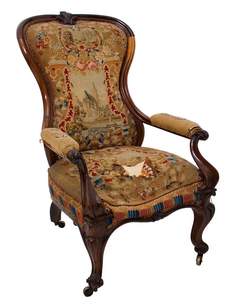 Victorian Needlepoint Upholstered Walnut Armchair