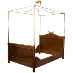 French Maple Faux Bamboo Bed with Brass Canopy