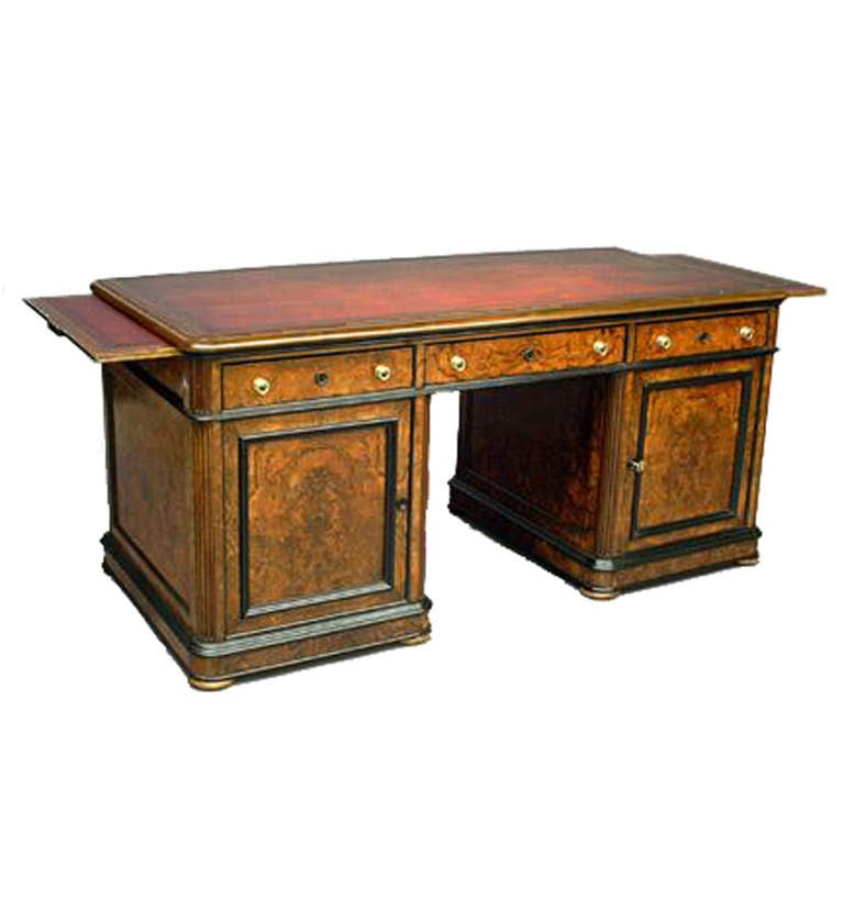 19th C. Walnut Pedestal Desk