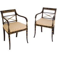 Pair of Regency Black Painted Open Armchairs