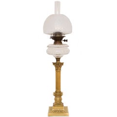 Antique Victorian Brass Column Oil Lamp