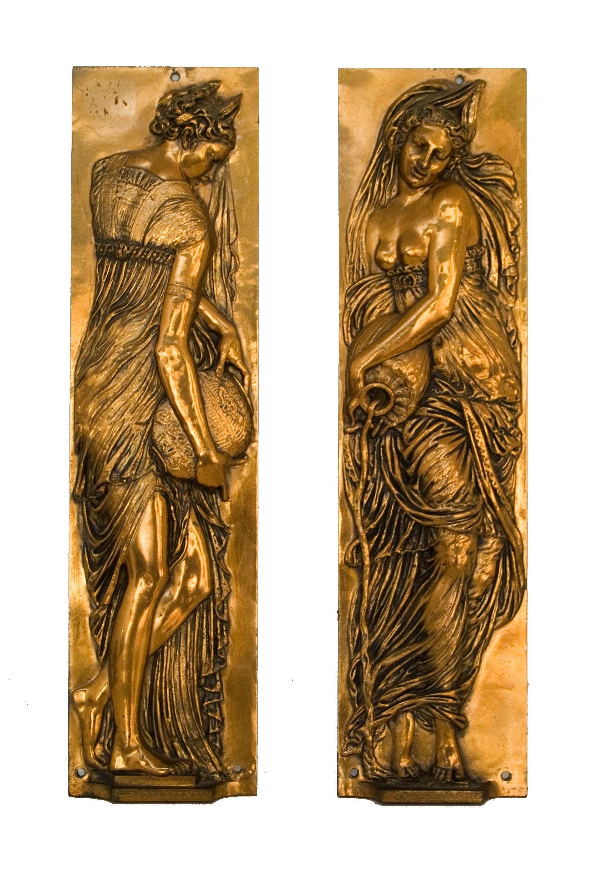 19th C. French Gilt Bronze Plaques Signed Barbedienne