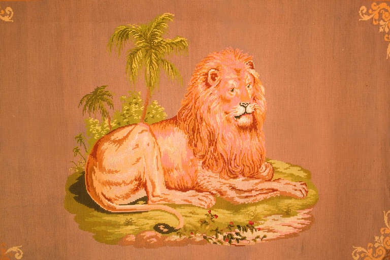 Large Neoclassical Needlework of a Lion in a Landscape
