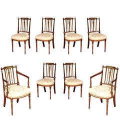 Fine Set of Eight Mahogany, Satinwood and Painted Dining Chairs