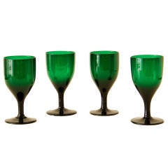 Antique A Set of Ten Regency Green Wine Glasses