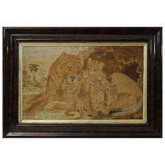 Needlework Picture of a Lioness and Her Cubs