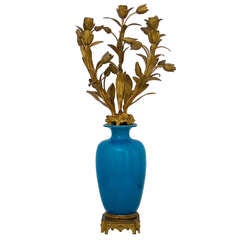 French Gilt Bronze and Porcelain Foliate Candelabra